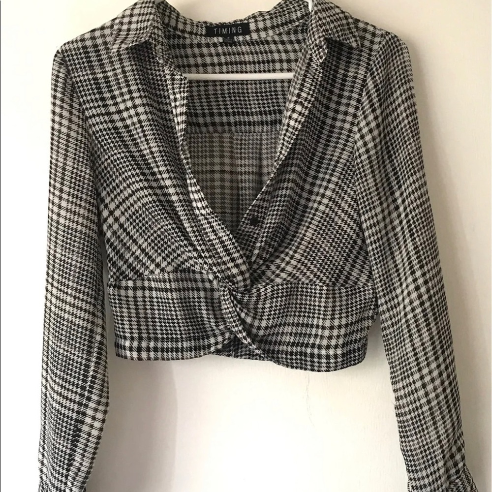 Plaid Button Up Mid Crop Top